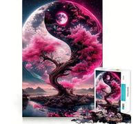 Rompecabezas para Adultos 1000 Piezas Flor de Cerezo Yin Yang Premium Cut Play Juego Creativo Juguete Diversión ociosa Exhibición de Arte navideño (38x26cm)