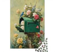 Rompecabezas para Adultos 1000 Piezas Floral Mailbox with Bluebird Rompecabezas para Adultos Juegos De Relajación Carrera De Velocidad De Manos Juego Desafiante Regalos 52x38cm/1000pcs