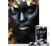 Rompecabezas para Adultos 1000 Piezas Flores Doradas sobre Piel Negra Juguete Educativo Gran Regalo para Juegos Juegos de relajación con póster a Juego y Hoja de Trivia tamaño 38x52cm