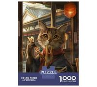 Rompecabezas para Adultos 1000 Piezas Funny Cat Ramen Noodles Rompecabezas Juegos Divertidos Vacaciones En Casa Matar El Tiempo Oferta como Regalos para Toda La Familia 70x50cm/1000pcs