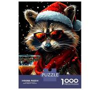 Rompecabezas para Adultos 1000 Piezas Funny Raccoon Christmas Rompecabezas Juegos Relajantes Corte De Precisión Cumpleaños Y Navidad 38x26cm/1000pcs