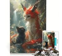 Rompecabezas para Adultos 1000 Piezas Gatito Dragón Gato Fantasía, Juegos Divertidos, Desestresante Intelectual, Mejora del Amor en Parejas 38x26cm