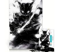 Rompecabezas para Adultos 1000 Piezas Gato Abisinio Negro Samurai Animal Arte de Corte preciso Juego Creativo Juguete Tiempo de Juego Relajante Escena navideña Arte (50x75cm)