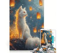 Rompecabezas para Adultos 1000 Piezas Gato Blanco con faroles Juego práctico para divertirse en Familia para Fortalecer el Amor Entre Parejas 38x52cm