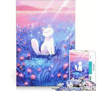 Rompecabezas para Adultos 1000 Piezas Gato Blanco en un Campo de Flores Juego práctico para divertirse en Familia y Fortalecer el Amor en Pareja 38x52cm