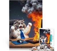 Rompecabezas para Adultos 1000 Piezas Gato celebrando el Incendio de su computadora portátil Juego Familiar para y Una Obra de Arte 38x26cm