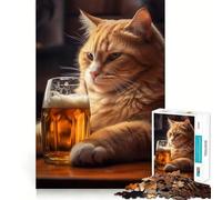 Rompecabezas para Adultos 1000 Piezas Gato Cerveza Pub Pinta Juego de Ajuste Exacto Rompecabezas Regalo Diversión Tranquila Arte (50x75cm)