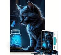 Rompecabezas para Adultos 1000 Piezas Gato con Mariposa Corte Premium Juego Creativo Juguete Diversión ociosa Decoración navideña Arte (38x26cm)