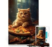 Rompecabezas para Adultos 1000 Piezas Gato con Pizza Premium Cut Play Juego Creativo Juguete Diversión ociosa Exhibición de Arte navideño (38x52cm)