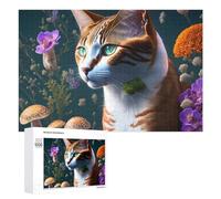 Rompecabezas para adultos, 1000 piezas, gato de fantasía en flores, rompecabezas para adolescentes, juego de acertijo cerebral, decoración del hogar, cumpleaños único y regalos, 1000 piezas