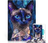 Rompecabezas para Adultos 1000 Piezas Gato de vidrieras Entrena tu Cerebro y Tus Manos Cada Pieza es única: un desafiante y Divertido Juego Familiar 52x38cm