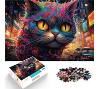 Rompecabezas para adultos 1000 piezas gato demonio se encuentra en una ciudad luminosa difícil y desafío decoración artística para el hogar 19,7 pulgadas x 29,5 pulgadas