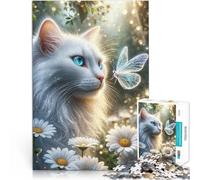 Rompecabezas para Adultos 1000 Piezas Gato Encantado + Mariposa Juguete de desafío de Juego Educativo Gran Regalo para Juegos 50x70cm