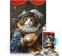 Rompecabezas para Adultos 1000 Piezas Gato músico con Atuendo renacentista Juego desafiante Juguetes de decoración del hogar 38x26cm