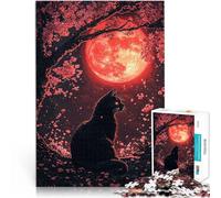 Rompecabezas para Adultos 1000 Piezas Gato Negro bajo la Luna de Sangre Juegos Juguetes Regalo Toda la Familia. 75x50cm