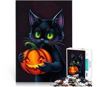 Rompecabezas para Adultos 1000 Piezas Gato Negro con Calabaza Juguetes Juegos Educativos Antiestrés decoración de Pared 38x26cm