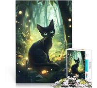 Rompecabezas para Adultos 1000 Piezas Gato Negro en el Bosque Encantado Análisis y lógica con Piezas de Formas aleatorias Que se entrelazan Completamente 52x38cm