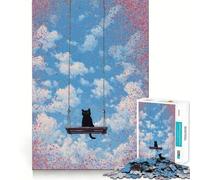 Rompecabezas para Adultos 1000 Piezas Gato Negro en un Columpio Juego de articulaciones afiladas,Juego de ingenio Divertido,Momento de diversión Tranquila,Arte de Ocio navideño 38x52cm