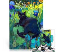 Rompecabezas para Adultos 1000 Piezas Gato Negro en un jardín de Flores Juguetes educativos Interacción Entre Padres e Hijos 75x50cm
