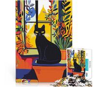 Rompecabezas para Adultos 1000 Piezas Gato Negro Junto a la Ventana Juguetes de Entretenimiento Familiar Buen Regalo 75x50cm