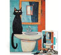 Rompecabezas para Adultos 1000 Piezas Gato Negro Junto al Fregadero Arte de Corte preciso Juego Creativo Juguete Relajación Tiempo de Juego Escena navideña Arte (50x75cm)