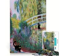Rompecabezas para Adultos 1000 Piezas Gato Negro Monet Lirio de Agua Juego de Articulaciones Afiladas,Juego Divertido de Pensamiento,Momento de Diversión y Relajación,Arte Navideño para el Ocio