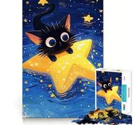 Rompecabezas para Adultos,1000 Piezas,Gato Negro sobre una Estrella,Recorte preciso,Juguete de construcción,Tiempo de Ocio,Juego artístico de cumpleaños 50x75cm