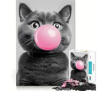 Rompecabezas para Adultos,1000 Piezas,Gato soplando Chicle,Juego de Ajuste, Rompecabezas,Regalo para ejercitar la Mente,Momento de diversión Tranquila,Regalo de Arte navideño (38x52cm)