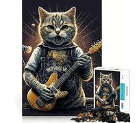 Rompecabezas para Adultos 1000 Piezas Gato Tocando la Guitarra Arte de Borde Premium Juguete de Habilidades cognitivas Juego Casual Juego de cumpleaños Divertido (38x26cm)
