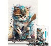 Rompecabezas para Adultos 1000 Piezas Gato Tocando la Guitarra Arte de Borde Premium Juguete de Habilidades cognitivas Juego Casual Juego de cumpleaños Divertido (38x52cm)