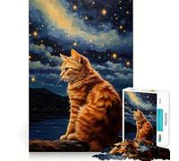 Rompecabezas para Adultos 1000 Piezas Gato Van Gogh Premium Cut Play Juego Creativo Juguete Diversión sin Preocupaciones Exhibición de Arte navideño (38x52cm)