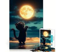 Rompecabezas para Adultos,1000 Piezas,Gato y Luna,Globo,Juego de Ajuste, Rompecabezas,Regalo para un Momento de diversión Tranquila, Arte (50x75cm)