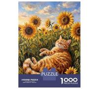 Rompecabezas para Adultos 1000 Piezas Ginger Cat Sleeping in Sunflower Field Rompecabezas para Adultos Juegos Relajantes Que Mejoran La Memoria Regalos Y Cumpleaños Únicos 38x26cm/1000pcs