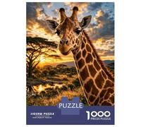 Rompecabezas para Adultos 1000 Piezas Giraffe at Sunset in The Savanna Rompecabezas Juegos para Relajarse Vacaciones En Casa Matar El Tiempo Actividades Divertidas En Casa 38x26cm/1000pcs