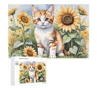 Rompecabezas para adultos, 1000 piezas, girasol, jardín, gatito, adolescentes, rompecabezas para decoración del hogar, cumpleaños único y regalos, 1000 piezas