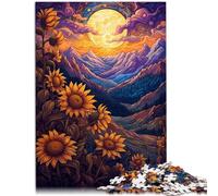Rompecabezas para adultos, 1000 piezas, girasoles entre montañas y luna, juego desafiante, regalos secretos de Papá Noel, 19.7 x 29.5 pulgadas, adecuado para adolescentes de 14 años en adelante