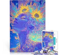 Rompecabezas para Adultos 1000 Piezas Girasoles y Mujer Juego Familiar para aliviar el estrés: desafío difícil Regalo Divertido 38x26cm