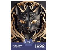 Rompecabezas para Adultos 1000 Piezas Golden Black Cat Art Deco Rompecabezas Juguete Decoración De Pared Vacaciones En Casa Matar El Tiempo Juego Desafiante Regalos 70x50cm/1000pcs