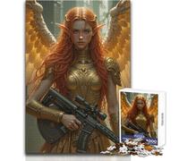 Rompecabezas para Adultos 1000 Piezas Guerrero angelical con Rifle Hermoso diseño Juego Decoración Juguetes antiestrés Tamaño 50x75cm