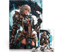 Rompecabezas para Adultos 1000 Piezas Guerrero Elfo con dragón para el Juguete de desafío de Juego Educativo Mejorar la Memoria 38x26cm