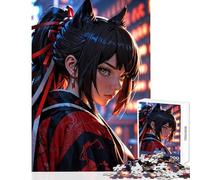 Rompecabezas para Adultos 1000 Piezas Guerrero Kitsune Urbano decoración del hogar Juguetes Regalo de cumpleaños Juegos Familiares Entrena tu Cerebro y Tus Manos tamaño 38x52cm