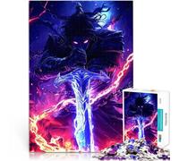 Rompecabezas para Adultos 1000 Piezas Guerrero Oscuro con Espada ardiente de Poder Guerrero Legendario del Juego Juego desafiante Obra de Arte 52x38cm