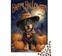 Rompecabezas para Adultos 1000 Piezas Halloween Dog Witch Hat Rompecabezas para Adultos Juguetes DIY Análisis Y Lógica Diversión En Casa Actividades, 70x50cm/1000pcs