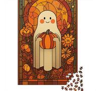 Rompecabezas para Adultos 1000 Piezas Halloween Ghost with Pumpkin Stained Glass Rompecabezas para Adultos Juguetes DIY Análisis Y Lógica Diversión En Casa Actividades, 52x38cm/1000pcs