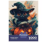 Rompecabezas para Adultos 1000 Piezas Halloween Witch Black Cat Rompecabezas Juegos Relajantes Corte De Precisión Cumpleaños Y Navidad 38x26cm/1000pcs