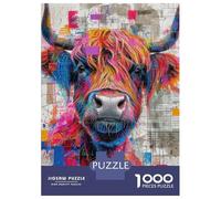Rompecabezas para Adultos 1000 Piezas Highland Cow Colorful Face Rompecabezas para Adultos Juegos Divertidos Desafío Difícil Diversión En Casa Actividades, 38x26cm/1000pcs