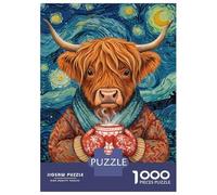 Rompecabezas para Adultos 1000 Piezas Highland Cow in Starry Night Rompecabezas para Adultos Juegos Relajantes Que Mejoran La Memoria Regalos Y Cumpleaños Únicos 70x50cm/1000pcs