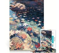 Rompecabezas para Adultos 1000 Piezas Hojas de otoño flotando en el Agua Arte de Corte preciso Juego Divertido para concentrarse Juego para Relajarse Decoración navideña para la Pared (50x75cm)