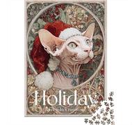 Rompecabezas para Adultos 1000 Piezas Holiday Sphynx Cat Art Print Rompecabezas para Adolescentes Juego De Ingenio Mejora La Memoria Actividades Divertidas En Casa 38x26cm/1000pcs