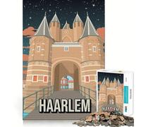 Rompecabezas para Adultos,1000 Piezas,Horizonte de la Ciudad de Haarlem,Puerta Nocturna,Corte Suave,Arte,Juego Creativo para el Cerebro,diversión para el Tiempo Libre,Regalo Tranquilo de Navidad
